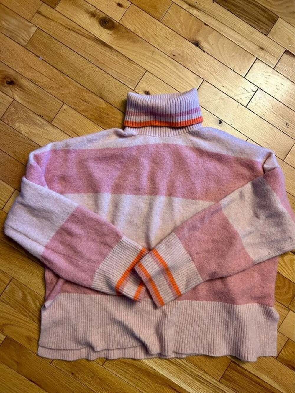 J. Crew Striped Turtleneck Sweater Pink Supersoft Yarn